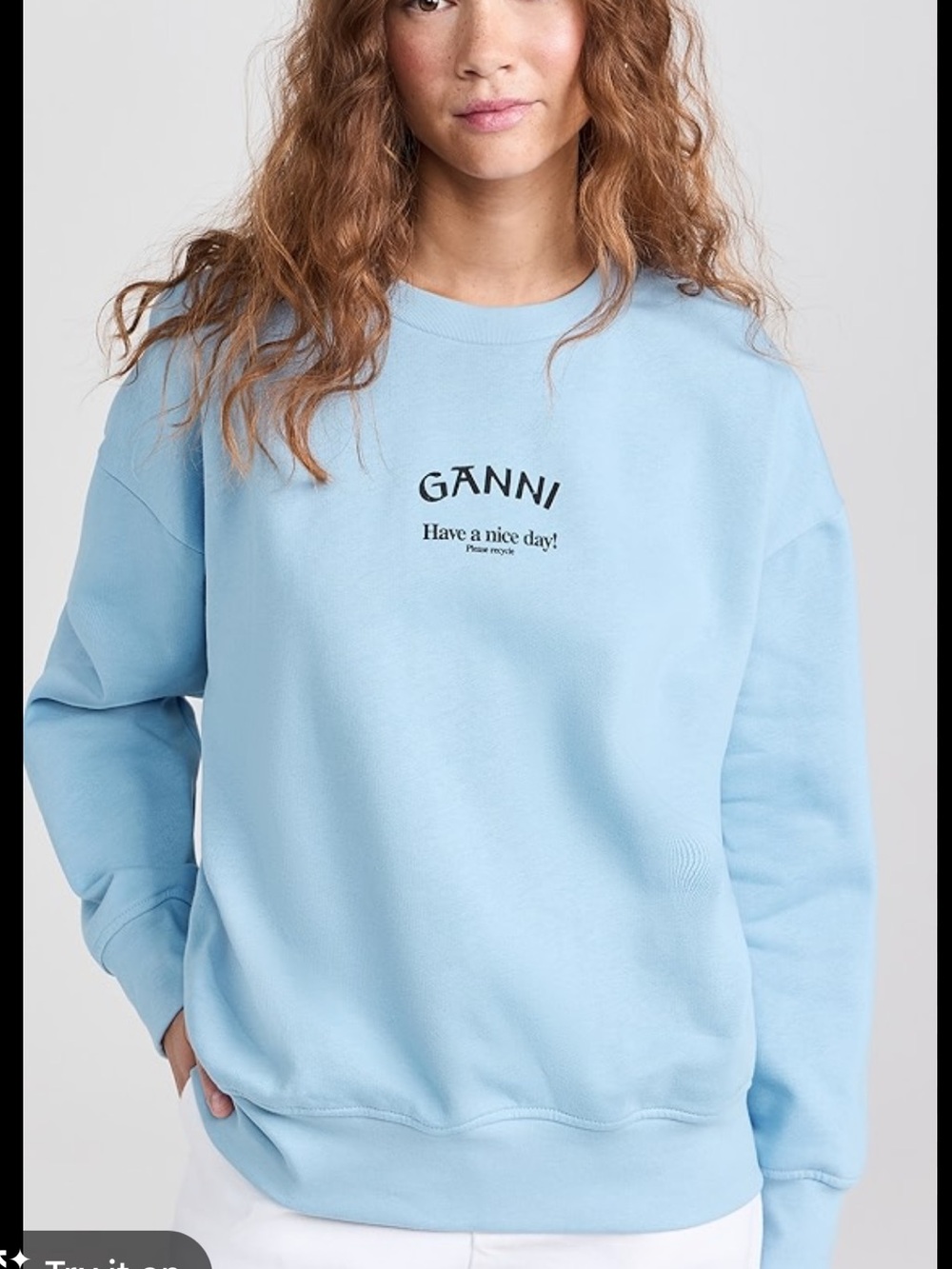 Ganni Light Blue Logo Sweatshirt